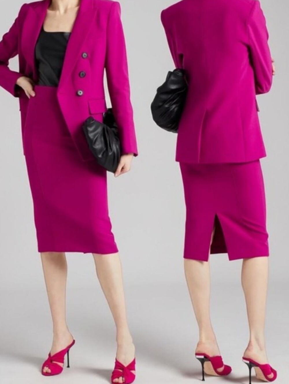 Veronica Beard Vail Stretch Crepe Midi-Length Pencil Skirt Magenta Size Small
